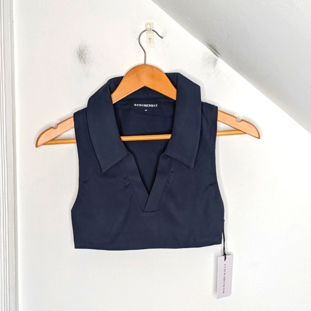 WEWOREWHAT Polo Sports Bra Tennis Preppy Blue NEW Size M Collared Tailored